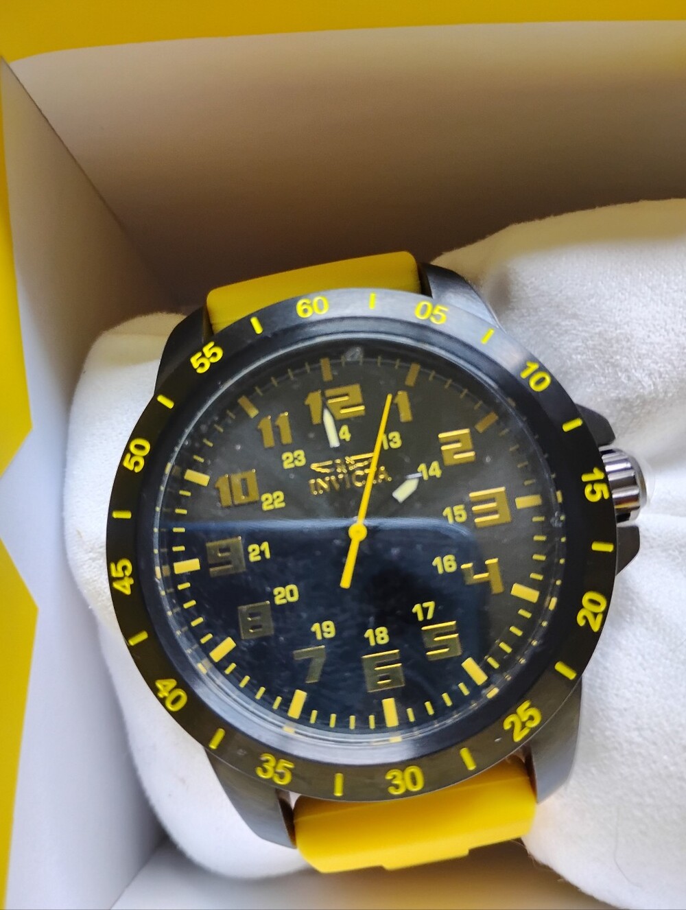 Invicta Bright Yellow Silicone Strap Watch with Black Buckle